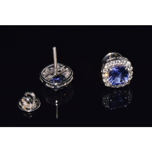 Modern Certified Natural 2.35cts vs F Diamond Tanzanite Halo Stud Earrings, A Pair For Sale - Image 3 of 11