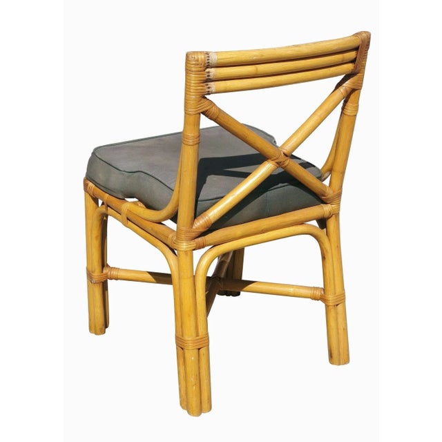 Wood 1950s Restored Mid-Century Rattan Table With Chairs Dining Set of 5 For Sale - Image 7 of 7