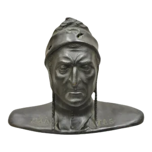 Late 19th Century Antique Cast Bronze 9" Dante Dantes Alighieri Bust Sculpture Statue
