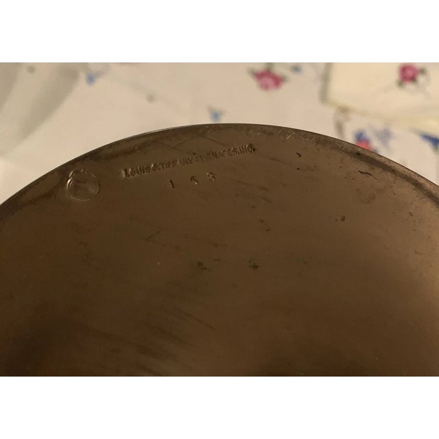 Antique 18" l.c. Tiffany Favrile Iridescent Trumpet Vase With Tiffany Furnaces Bronze Base For Sale - Image 12 of 12
