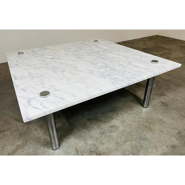 Metal Mid-Century Carrara Marble Square Cocktail Table in the Manner of Katavolos For Sale - Image 7 of 10