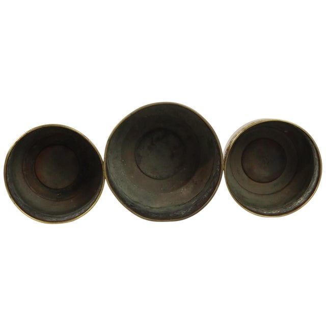 Gold Brass Repoussé Flower Planters, Set of 3 For Sale - Image 8 of 18