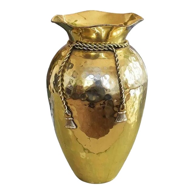 Large Hollywood Regency Brass Trompe l'Oeil Ribbon Vase For Sale