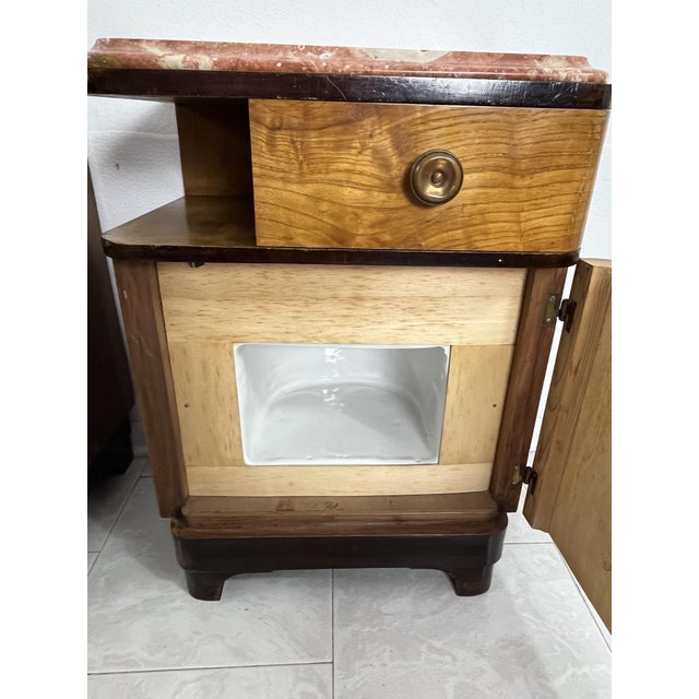 Brown Art Deco Wood and Marble Bedside Tables, 1940s, Set of 2 For Sale - Image 8 of 14