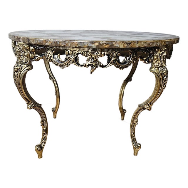 Vintage Mexican Artisan Arturo Pani Hollywood Regency Abalone, Onyx, and Gold Leaf Cocktail Table For Sale