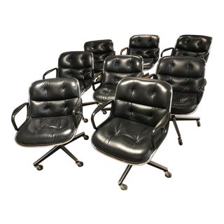 Black Leather Knoll Pollock Executive Chairs- Set of 8 For Sale