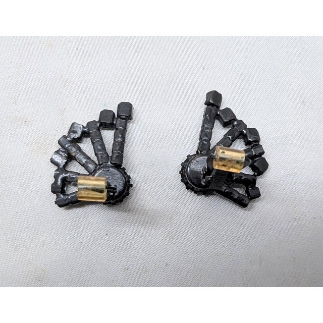 Metal Vintage 1960s Signed Hobe Japanned Blue & White Rhinestone Clip Earrings-2 Pieces For Sale - Image 7 of 7