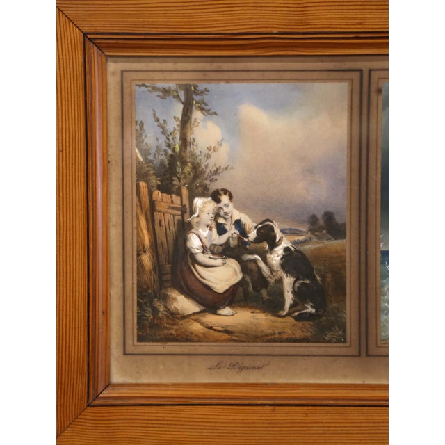 Mid 19th Century French Watercolor Pictures Under Glass in Pine Frame For Sale In Dallas - Image 6 of 11