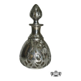Antique Perfume Bottle in Sterling Silver Overlay For Sale