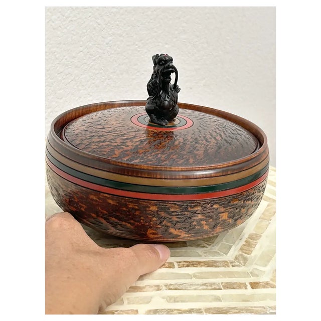 Mid 20th Century Mid 20th Century Ooak Japanese Yamanaka Lacquer, Round Box/Added Dragon/Ruby Gem For Sale - Image 5 of 11