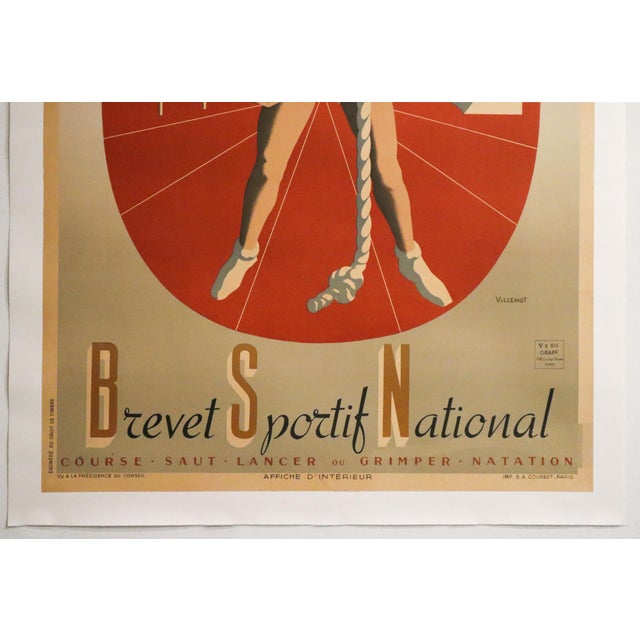 Date: 1942 Size: 33.5 x 49.75 inches Artist: Bernard Villemot About The Poster: The 1942 "Brevet Sportif National" (BSN)...
