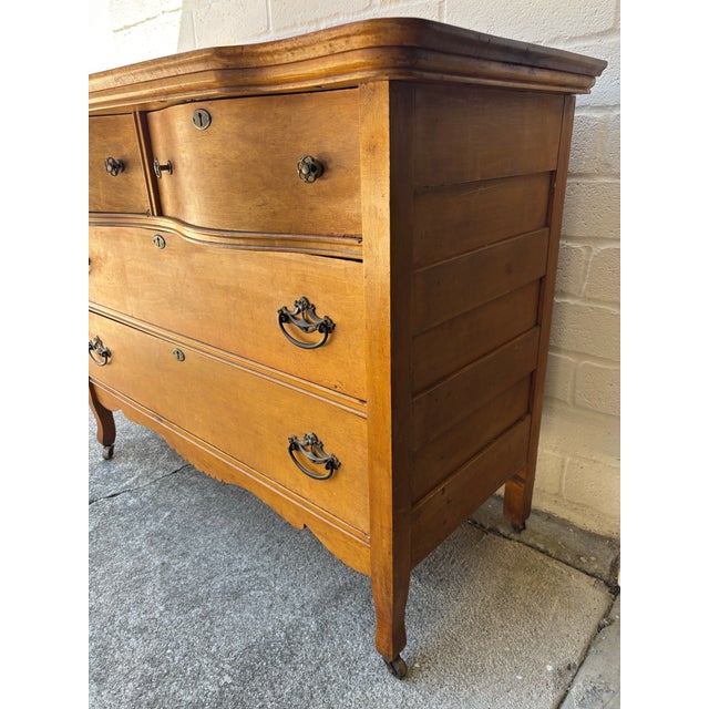 Antique Serpentine Front Dresser / Chest of Drawers on Casters For Sale - Image 4 of 10