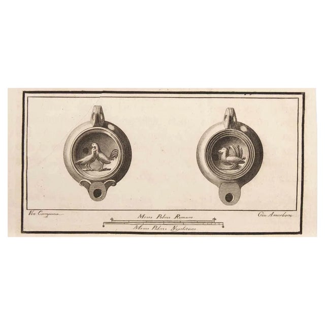 Vincenzo Campana, Oil Lamp with Decoration, Etching, 18th Century For Sale