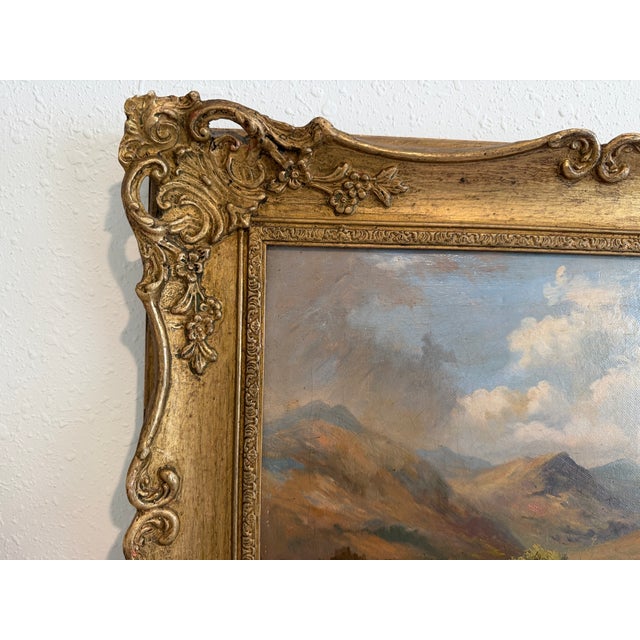 Art Nouveau h.i. Walker 1884 Antique British Mountain Landscape Oil Painting, Gild Frame For Sale - Image 3 of 7