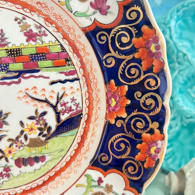 Early 19th Century Antique Mason's Ironstone Blue "The Great Wall of China" Dinner Plate, Circa 1815 For Sale - Image 5 of 10