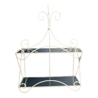Vintage White Metal and Glass Pagoda Style Wall Etagere Shelf For Sale