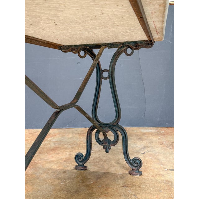 French Rectangular Bistro Table With Marble Top and Cast Iron Base For Sale - Image 12 of 13