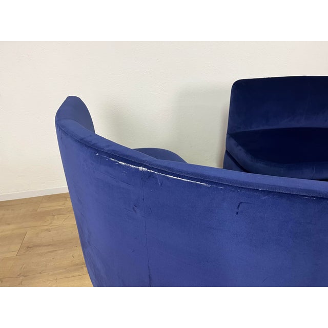 Metal Curved Sofas in Blue Velvet with Brass Base, 1990s, Set of 2 For Sale - Image 7 of 9