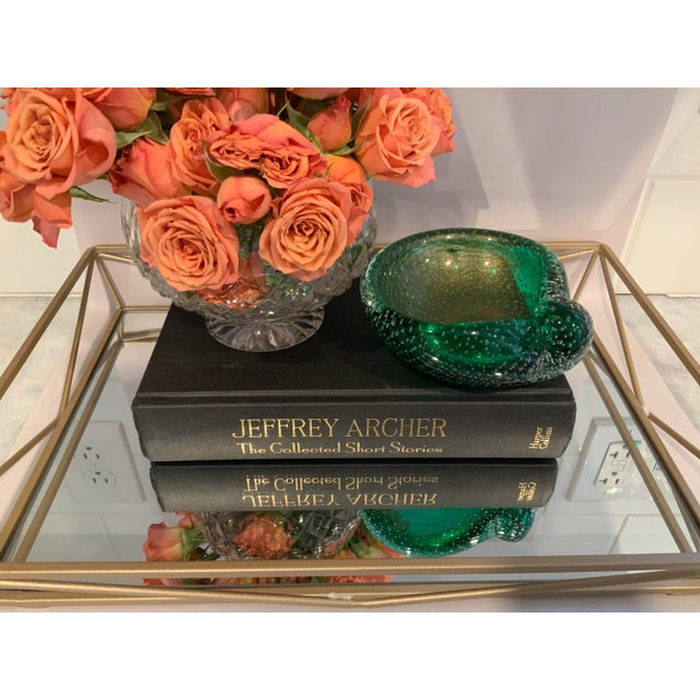 Emerald Murano Emerald Green and Gold Controlled Bubble Bowl For Sale - Image 8 of 10