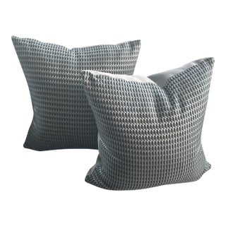 Square Romo Fabric Geometric Decorative Pillows - Pair For Sale