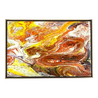 1970s Richard Mann, Pink Abstract Acrylic Painting in Metal Frame For Sale