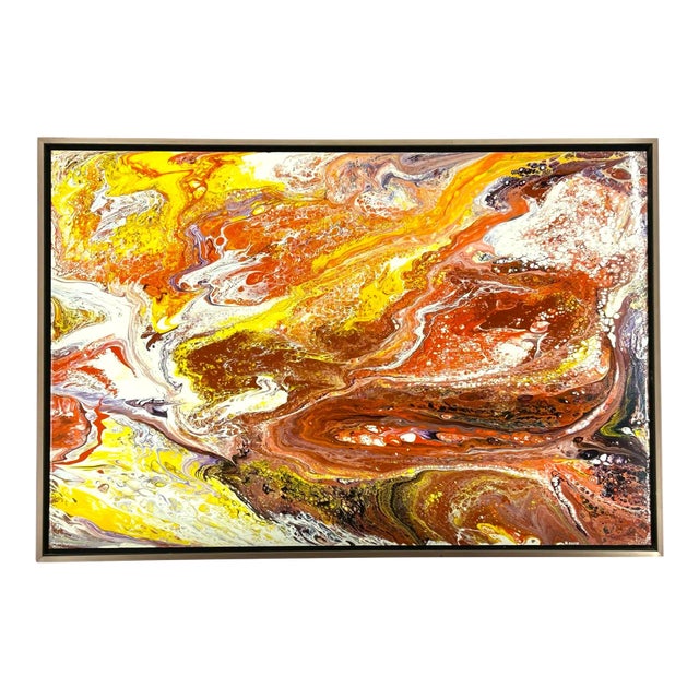 1970s Richard Mann, Pink Abstract Acrylic Painting in Metal Frame For Sale
