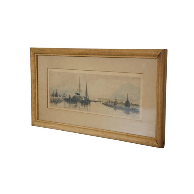 Late 19th century hand colored etching by Charles Frederick Mielatz. Panoramic landscape / waterscape view of a river /...