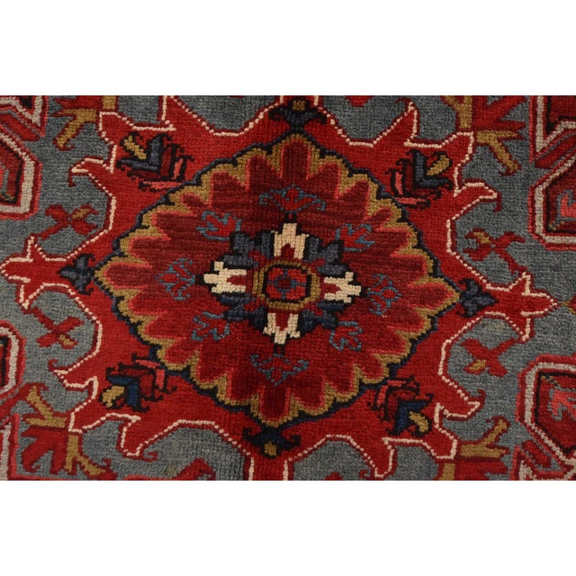 Heriz Rug 9'9'' X 12'6'' Red Wool Vintage Tribal Hand-Knotted Oriental Carpet For Sale - Image 9 of 15