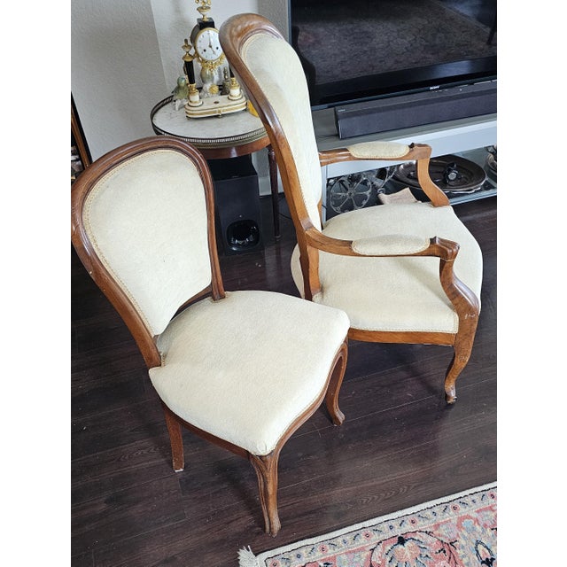 2 chairs Louis xv style one armchair and one desk chair .Antique velvet upholstery Size Armchair :H 37.4 inch X L...