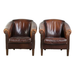 Vintage English Club Chairs in Sheepskin Leather, Set of 2 For Sale