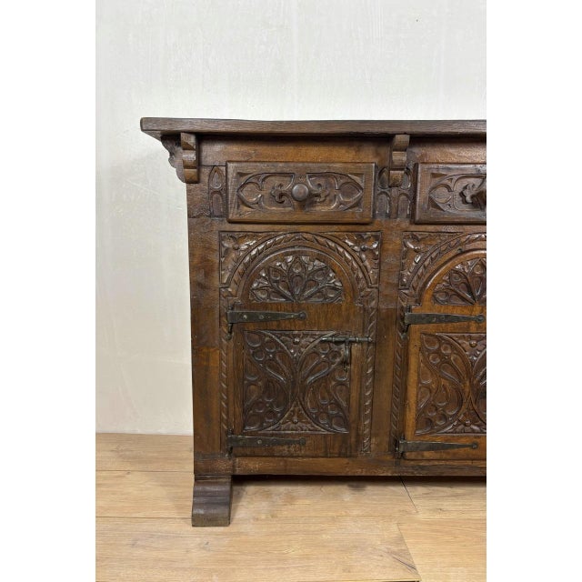 Brown Spanish Carved Oak Sideboard, 1860s For Sale - Image 8 of 14