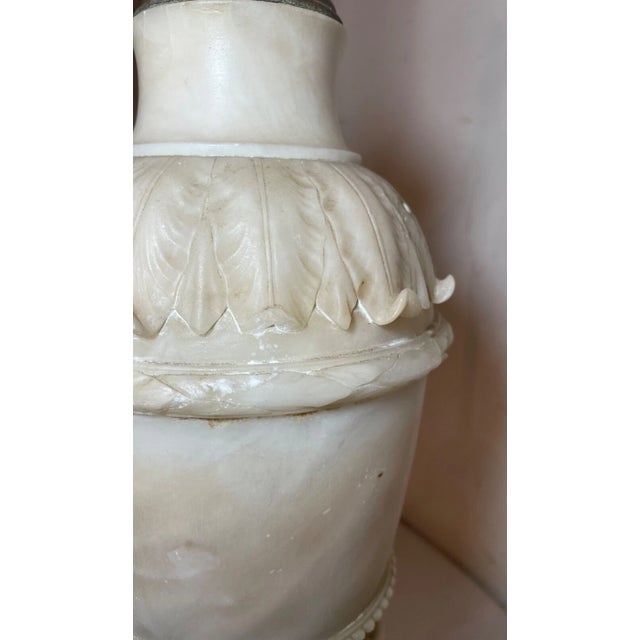 Large Antique Hand Carved Alabaster Stone Marble Urn Flower Electric Table Lamp For Sale - Image 18 of 18