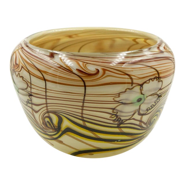 Daniel Edler Trellis Tri Floral Art Glass Bowl For Sale