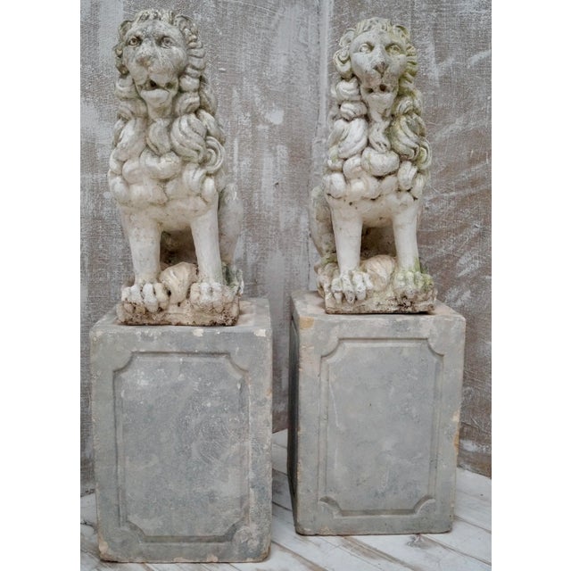 Proud Stone Cast French Sitting Lions, Set of 2 For Sale - Image 16 of 18