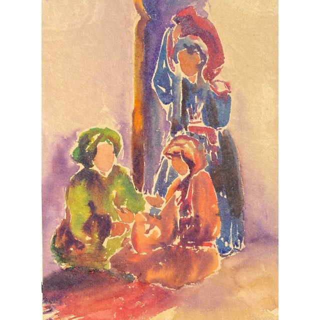 1950s 1950s Florence Rogers European Figural Watercolor For Sale - Image 5 of 5