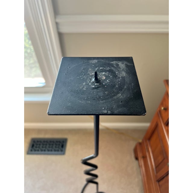 2000 - 2009 Wrought Iron Floor Candle Stand Spiral Zig Zag Candle Holder 40” Tall For Sale - Image 5 of 5