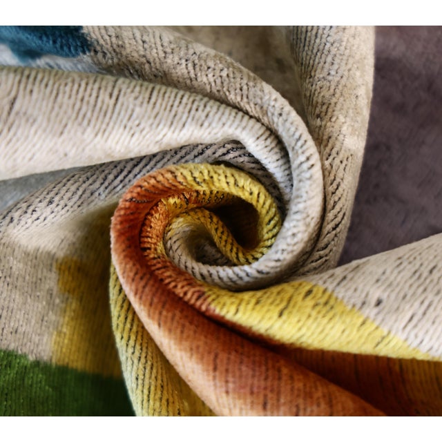 Yellow Green Yellow and Lilac Abstract Silk Velvet Pillow 16x24 Handmade Luxury Cushion For Sale - Image 8 of 8