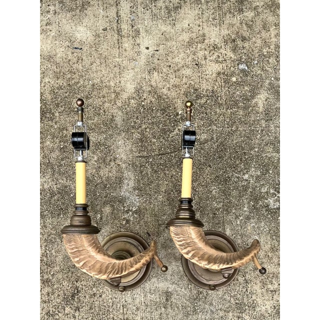 Vintage Brass Twisted Horn Wall Sconces - Pair For Sale In West Palm - Image 6 of 12