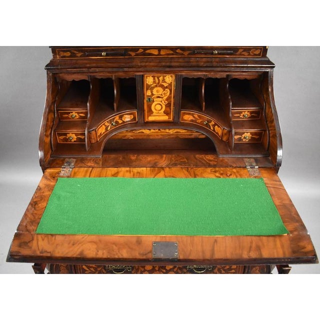 Wood Antique Dutch Marquetry Bureau Bookcase, 1920 For Sale - Image 7 of 14