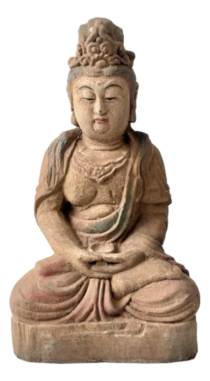 Guan Yin Meditating Buddha Carved Wood Figure