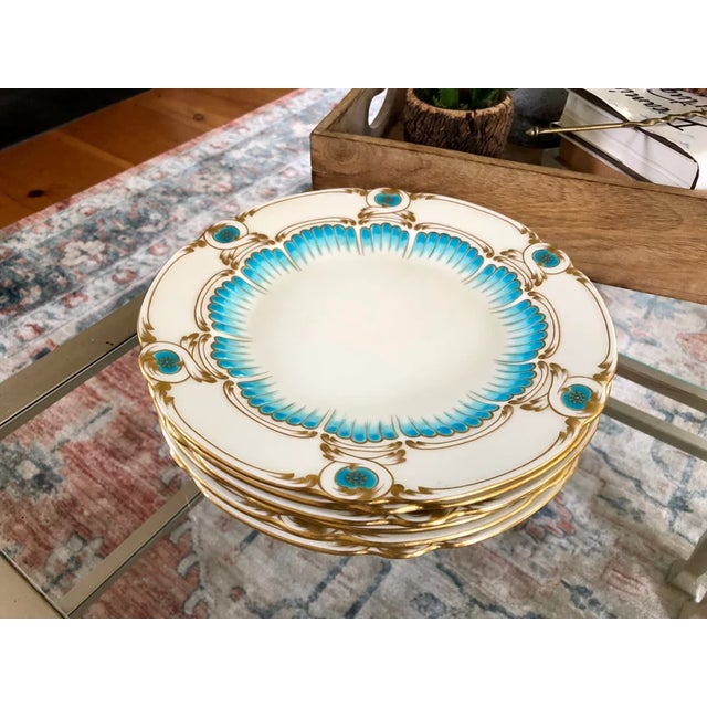 Early 20th Century Tiffany & Co Hand-Painted Floral Scalloped Dinner Plates — Mintons Made in England- Set of 6 For Sale In New York - Image 6 of 10
