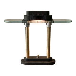 Vintage Robert Sonneman Desk Lamp Dimmable Postmodern Table Lamp Glass Shelf Brass Columns 1980s Memphis Style Lighting For Sale