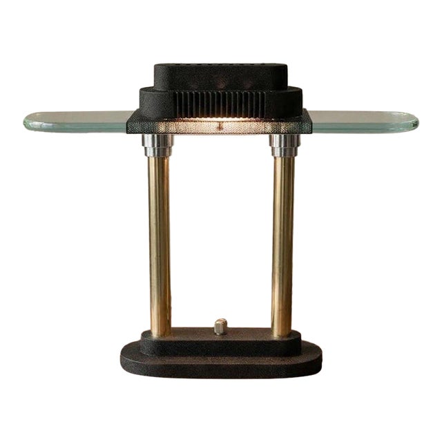 Vintage Robert Sonneman Desk Lamp Dimmable Postmodern Table Lamp Glass Shelf Brass Columns 1980s Memphis Style Lighting For Sale