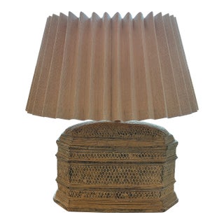 1990s Richard Ray Designs Textured Pottery Table Lamp With Custom Pleated Shade For Sale