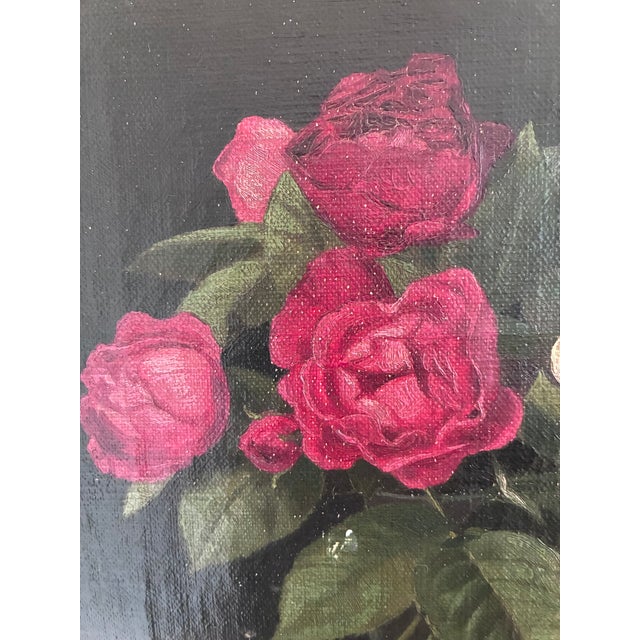 Vintage Original Floral Rose Still Life Oil Painting For Sale - Image 6 of 13