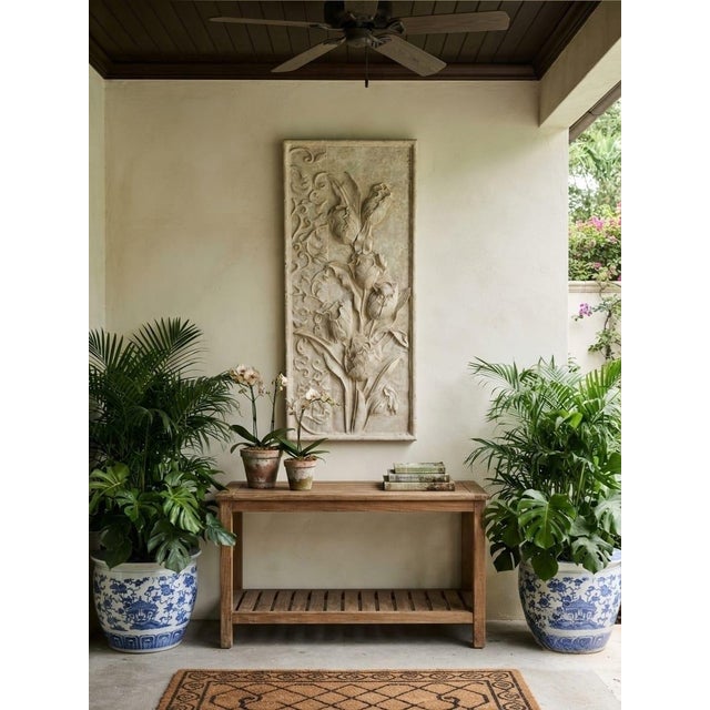 Vintage Classical Botanical Tulip & Acanthus Scroll Hand-Carved Marble Wall Relief Panel For Sale - Image 11 of 12
