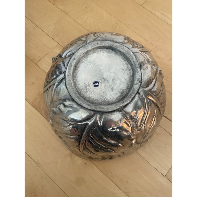 Silver Large Mexican Pewter Cabbage Ware Leaf Serving Bowl For Sale - Image 8 of 11