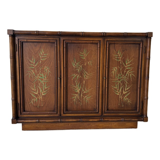 Vintage Brandt Walnut Faux Bamboo Console Cabinet For Sale