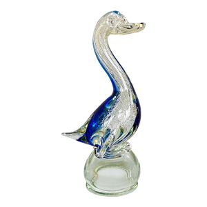 Vintage Blue & Clear Art Glass Swan Sculpture With Controlled Bubble Inclusions