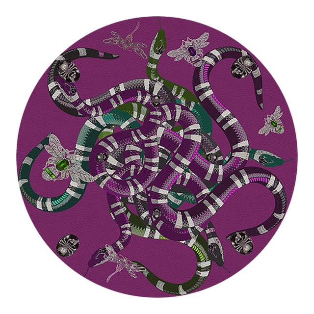 Ouroboros Purple Vegan Leather Round Pebble Placemat, Set of 4 For Sale
